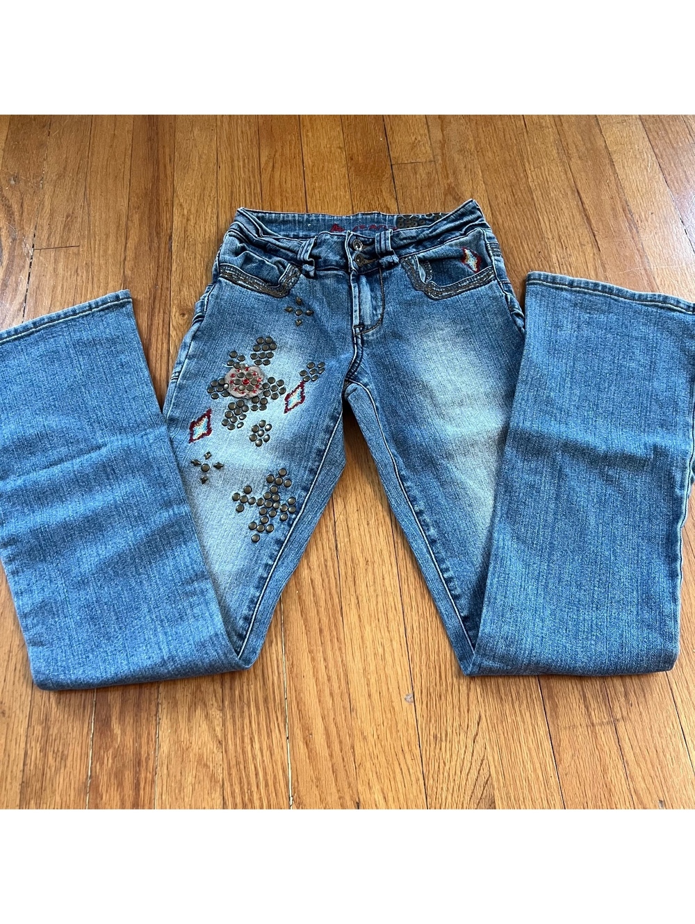 Vintage Y2K AB Low Rise Flare Jeans with insane studded grunge detailing